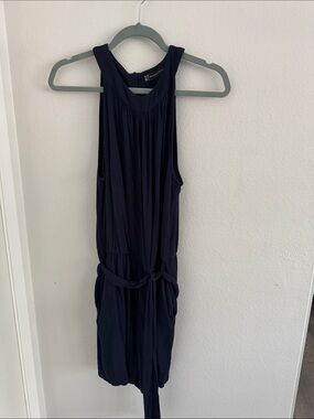 New York & Company Navy Sleeveless romper shorts with Waist Tie